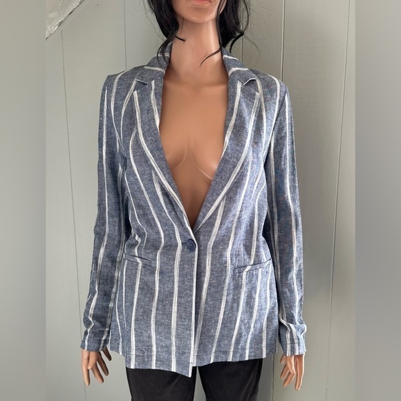 Drew Viscose Linen Blend Striped Blazer Jacket Blue White Size XS NWT - Picture 5 of 9